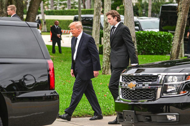 Former US President Donald Trump and his son Barron Trump 