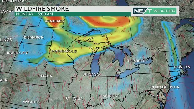 Canadian wildfire smoke impacts as of Monday morning 
