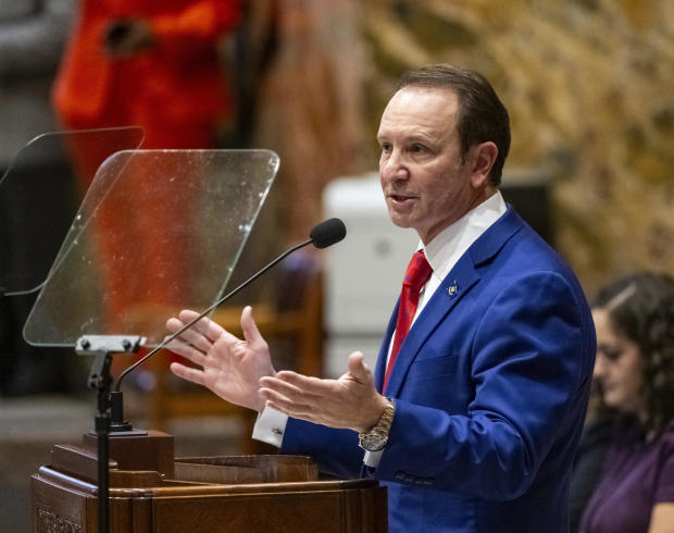 Gov. Jeff Landry speaks during the start of the special session in the House Chamber on Monday, Jan. 15, 2024, in Baton Rouge, Louisiana. 
