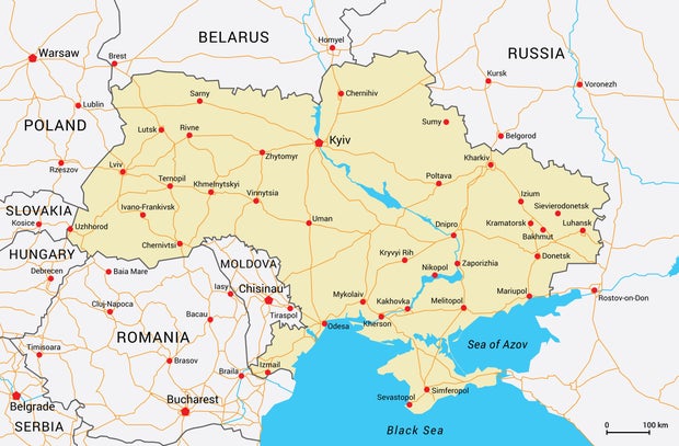 Map of Ukraine and neighbors