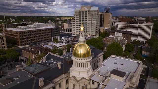 Aerial view of Trenton New Jersey Skyline featuring state capitol dome of New Jersey 