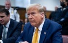 Former President Donald Trump sits next to his lawyer Todd Blanche as he arrives for his trial at Manhattan Criminal Court on May 14, 2024. 