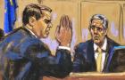 Michael Cohen faces questioning from defense attorney Todd Blanche at former President Donald Trump's trial in New York on Thursday, May 16, 2024. 