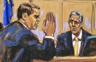 Michael Cohen faces questioning from defense attorney Todd Blanche at former President Donald Trump's trial in New York on Thursday, May 16, 2024. 