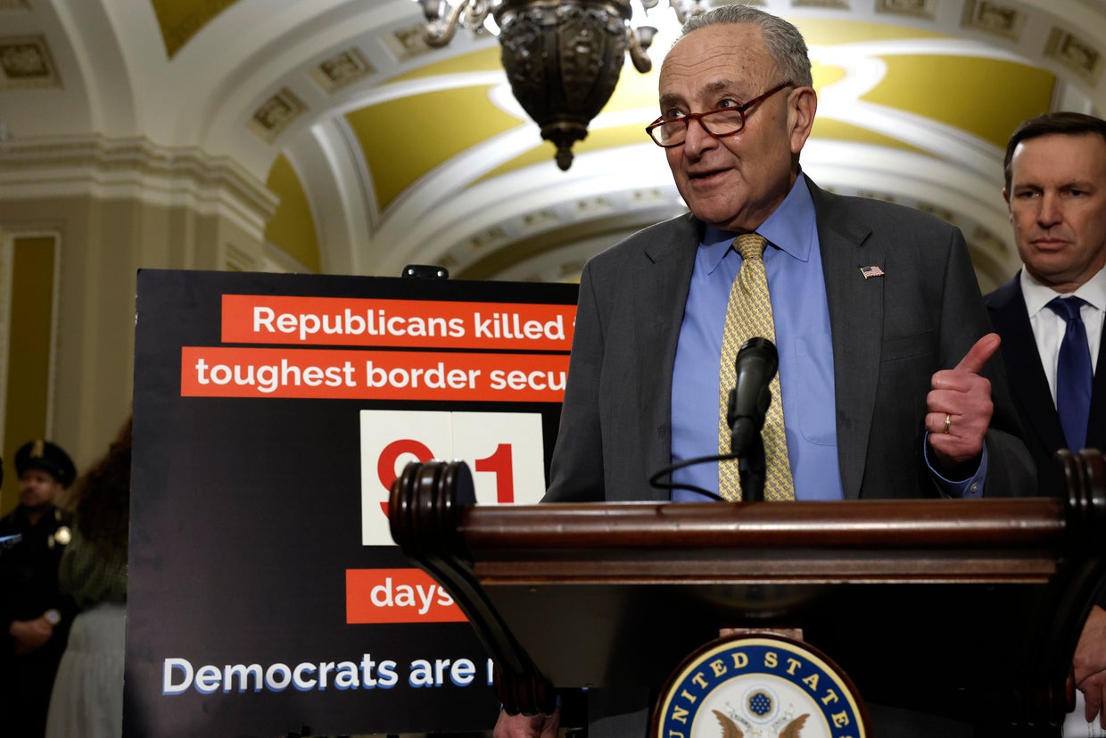 Senate Majority Leader Chuck Schumer speaks during a news conference following a Senate Democrat party policy luncheon at the U.S. Capitol Building on May 08, 2024 in Washington, DC. 