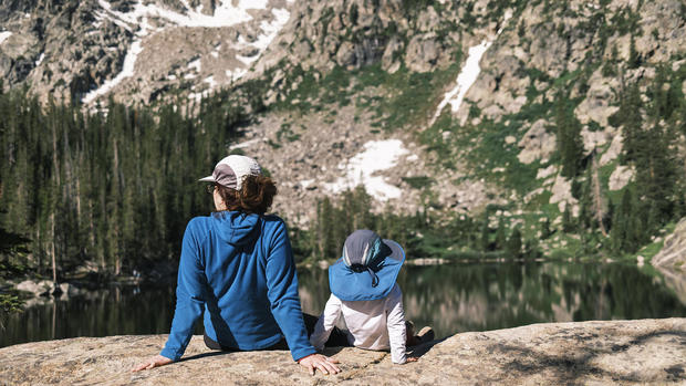 Mother and daughter enjoying the view at Sopris Lake, Colorado 
