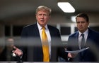 Former President Donald Trump talks to the press at the end of the day at his criminal trial at Manhattan Criminal Court on May 21, 2024, in New York City. 