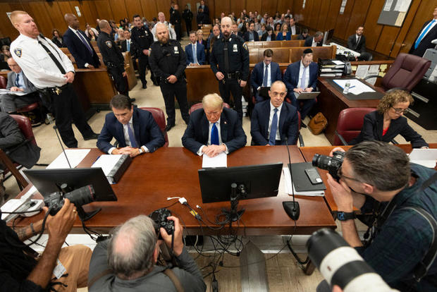 Former President Donald Trump appears in court for his "hush money" trial at Manhattan Criminal Court on May 30, 2024, in New York City. 