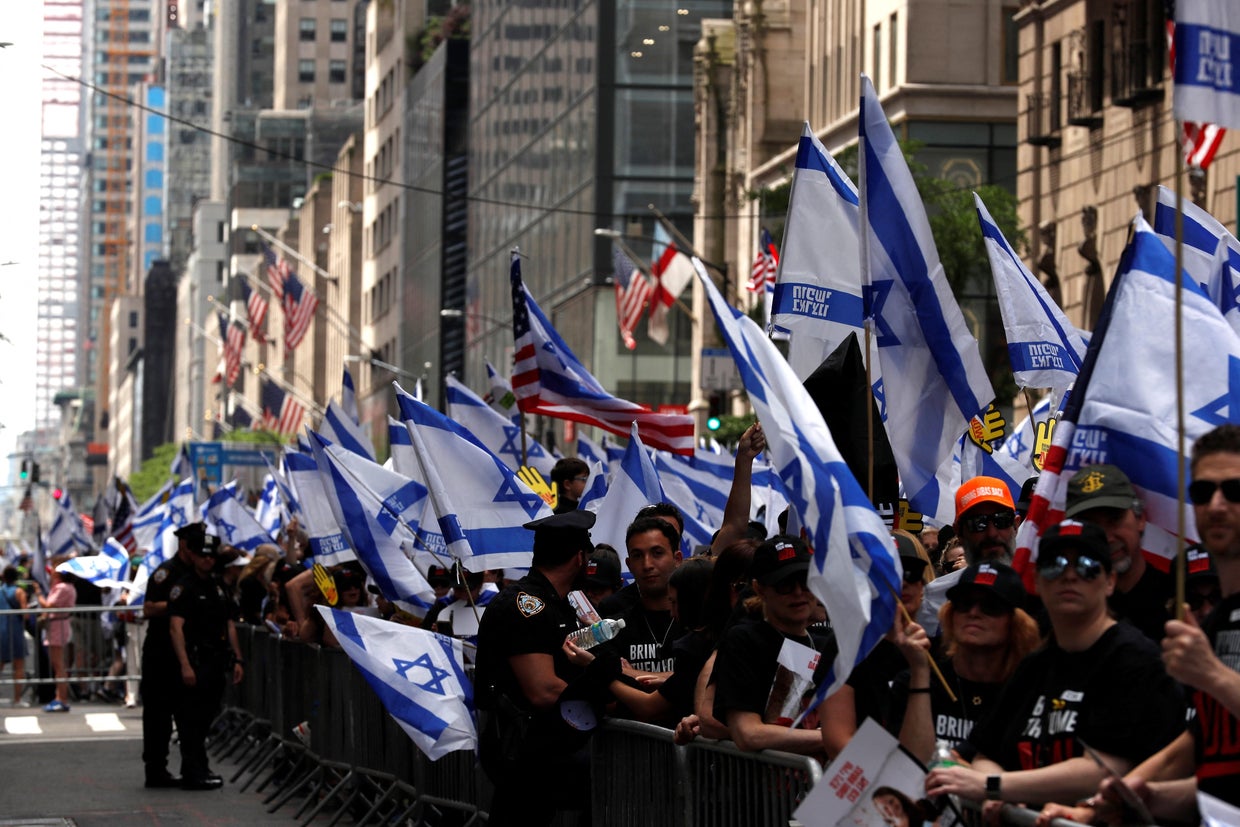 People march on Fifth Avenue as they participate in the annual Israel Day Parade on June 2, 2024 in New York City.