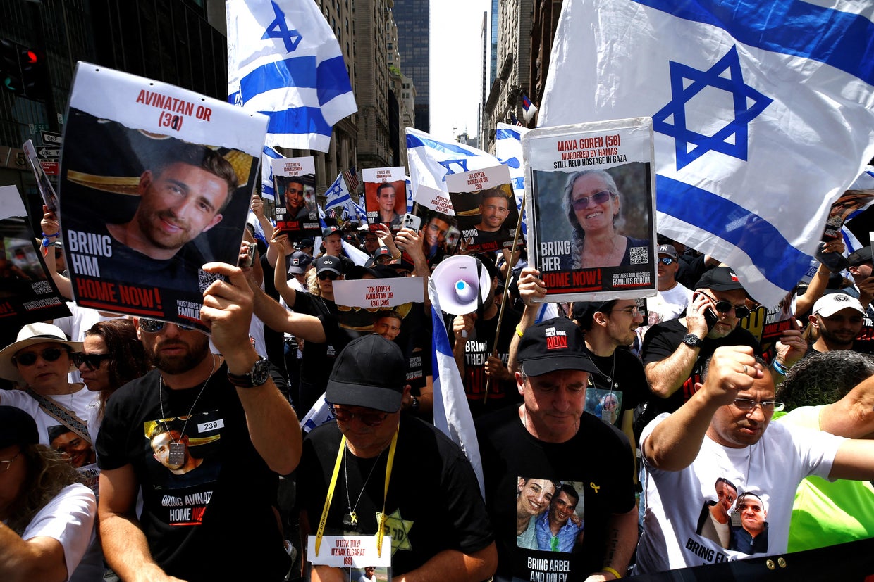 People march on Fifth Avenue as they participate in the annual Israel Day Parade on June 2, 2024 in New York City.