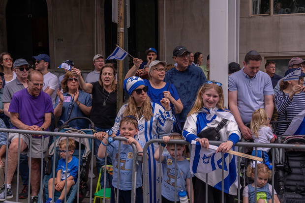 Crowds watch the Israel Day on Fifth parade on June 2, 2024 in New York City. 