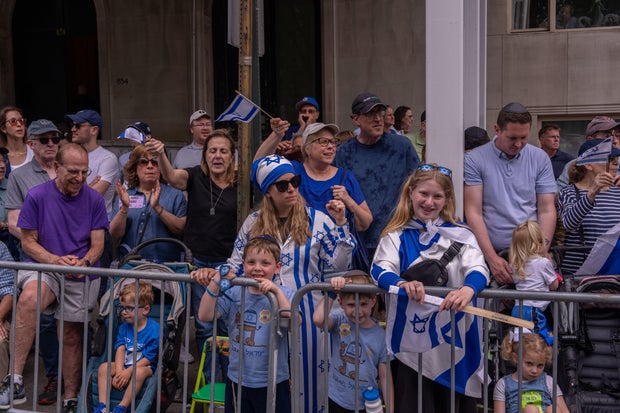 Crowds watch the Israel Day on Fifth parade on June 2, 2024 in New York City.