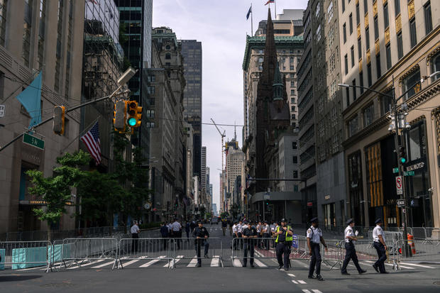 An NYPD road block in place ahead of the Israel Day on Fifth parade on June 2, 2024 in New York City. 