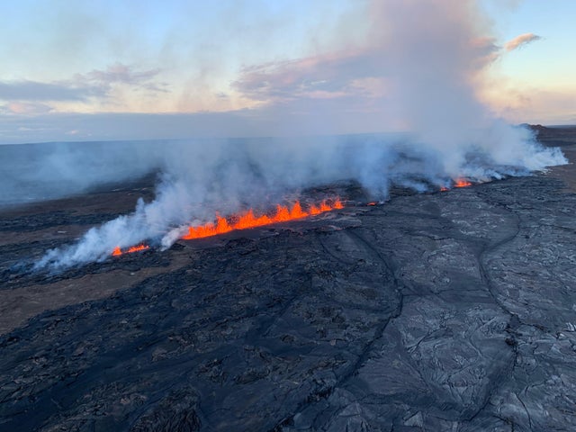 An aerial image shows Kilauea volcano erupting in Hawaii Volcanoes National Park, June 3, 2024. 