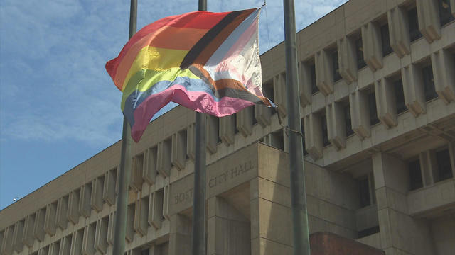 Pride flag Boston City Hall 