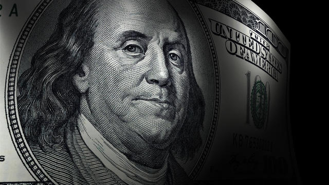 Benjamin Franklin's close up in a hundred dollar bill 