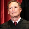 Justice Samuel Alito sits during a group photo of the justices of the Supreme Court in Washington, April 23, 2021. 