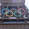 Olympic rings mounted on the Eiffel Tower