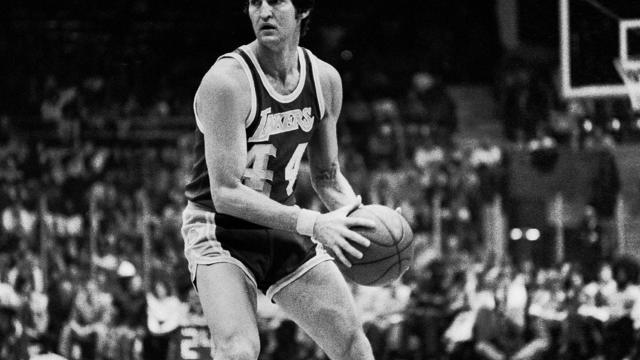 Jerry West of the Los Angeles Lakers in the 1971-1972 season at the Chicago Stadium in Chicago, Il. 