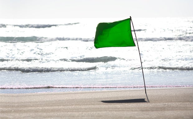 Green flag on the beach