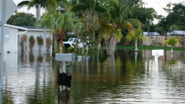 A view of flooded streets after 24 hours of continuous heavy rain over Fort Myers, Florida, June 13, 2024. 