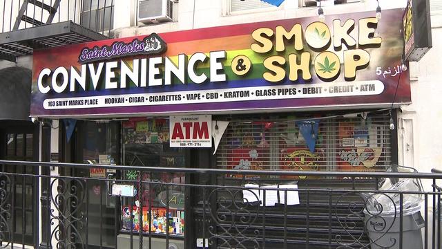 The exterior of an illegal cannabis shop in New York City that has been shut down. 