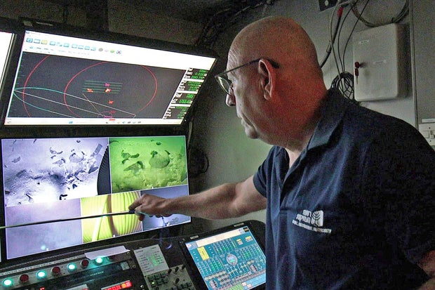This photo released by Israel's Antiquities Authority (IAA) on June 20, 2024 shows the control room of the Energean Star ship that mounted an operation to retrieve cargo that was carried on the world's oldest known deep-sea ship, 55.9 miles off the Israeli coastline
