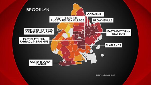 A map showing where heat-related deaths are most likely to occur in Brooklyn 