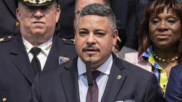Edward A. Caban speaks after being sworn in as NYPD police commissioner outside New York City Police Department 40th Precinct on Monday, July 17, 2023, in New York. 