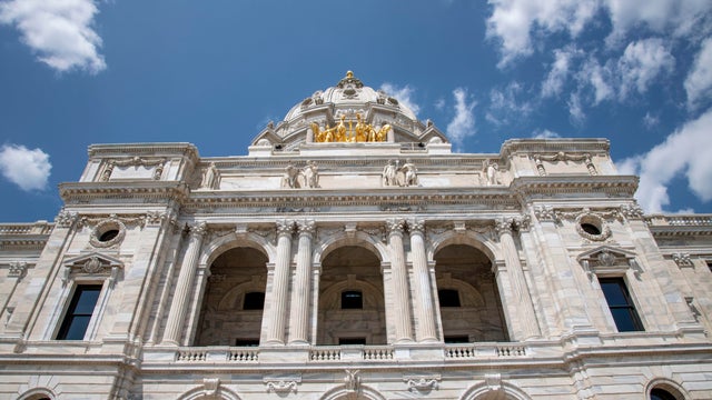 St. Paul, Minnesota. State capitol. Looking up at the Golden horses, the Progress of the State quadriga.