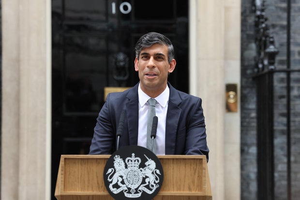 Outgoing British Prime Minister Rishi Sunak delivers a speech 10 Downing Street, London, following the results of the general election in the U.K., July 5, 2024