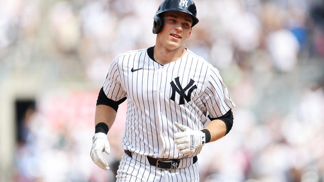 Ben Rice #93 of the New York Yankees reacts after a three-run home run against the Boston Red Sox during the seventh inning at Yankee Stadium on July 06, 2024 in in the Bronx borough of New York City. 