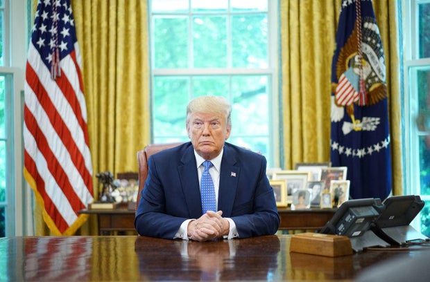 President Donald Trump speaks during a meeting with advisers in the Oval Office of the White House in Washington, D,C., on June 25, 2019.