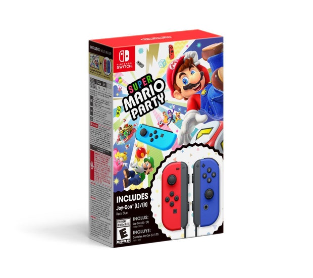 Nintendo Super Mario Party com pacote Joy-Con vermelho e azul