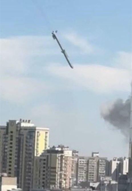 An image taken from video verified by CBS News on July 8, 2024 shows what appears to be a Russian Kh-101 cruise missile immediately before it hit a pediatric hospital in Kyiv, Ukraine.
