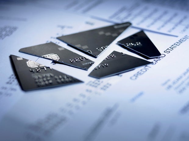 Close up of cut pieces of credit card