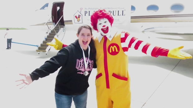 Hailey poses for a photo with Ronald McDonald 