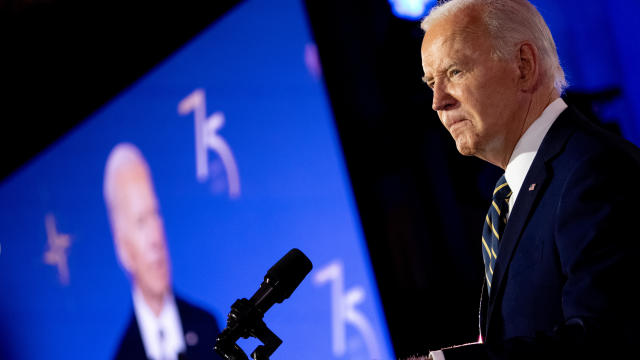President Joe Biden pauses while speaking during a NATO 75th anniversary celebratory event at the Andrew Mellon Auditorium on July 9, 2024 in Washington, DC. 