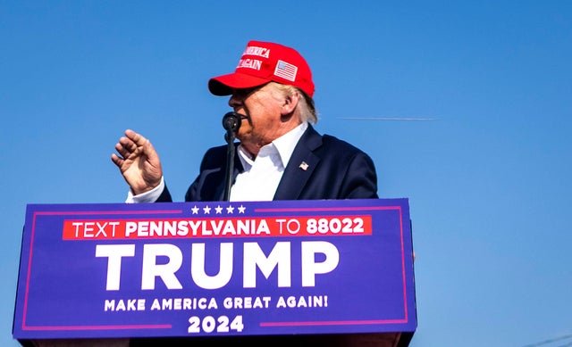 Former President Donald Trump as gunshots are fired at his campaign rally in Butler, Pa., on Saturday, July 13, 2024. (Doug Mills/The New York Times)