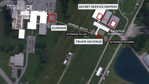 Map shows location of the shooting site at Trump rally