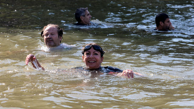 Paris Mayor Anne Hidalgo swims in the Seine, in Paris 