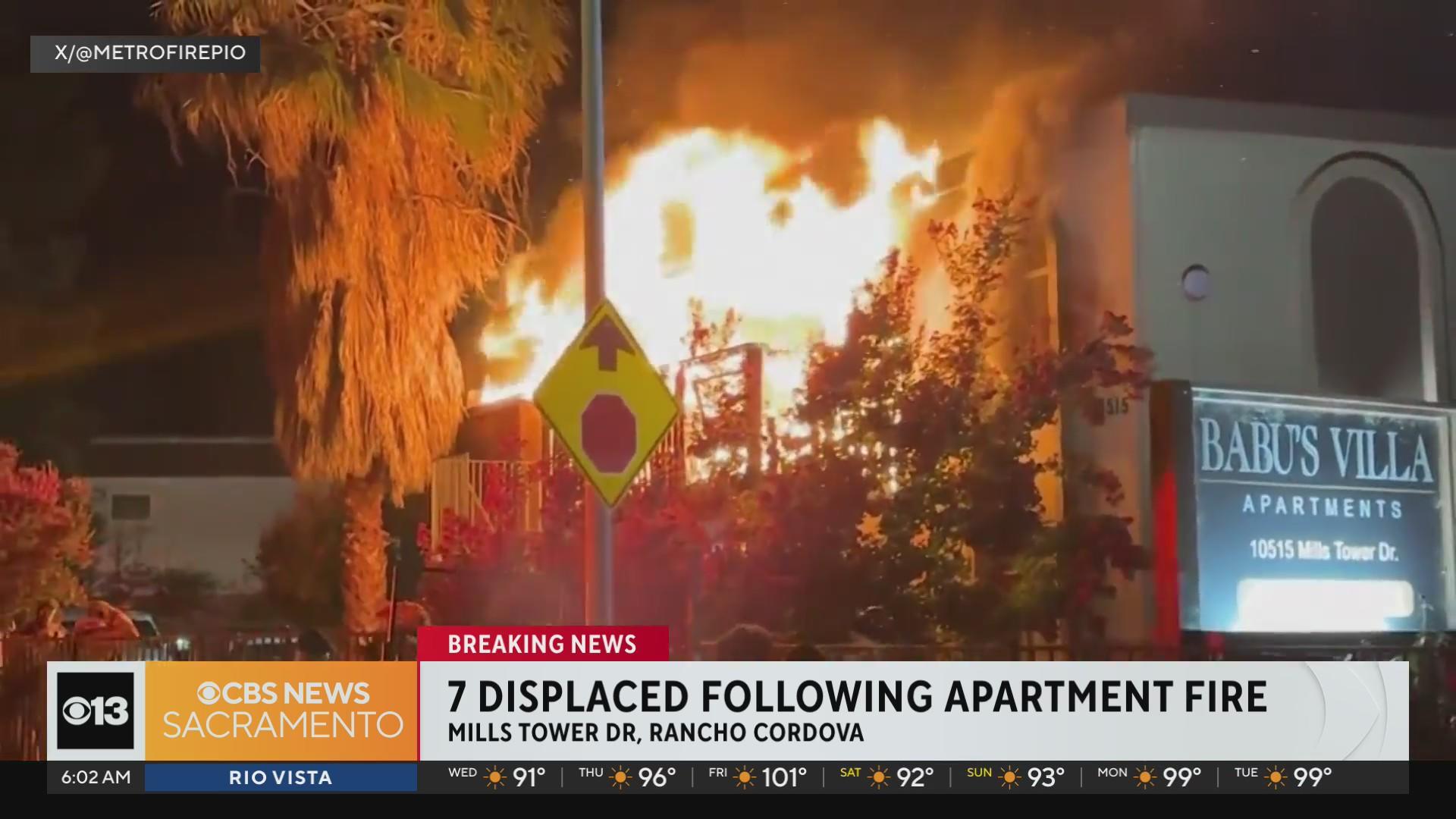 7 people displaced following Rancho Cordova apartment fire