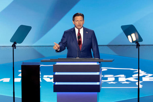 Ron DeSantis, governor of Florida, speaks during the Republican National Convention at the Fiserv Forum in Milwaukee, Wisconsin, on Tuesday, July 16, 2024. 
