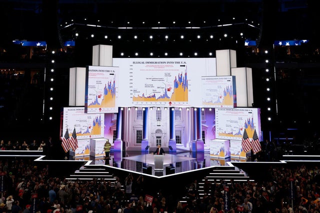 Former President Donald Trump speaks during the Republican National Convention at the Fiserv Forum in Milwaukee, Wisconsin, US, on Thursday, July 18, 2024. 