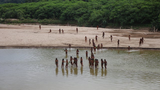 Members of the reclusive Mashco Piro tribe are seen near Monte Salvado