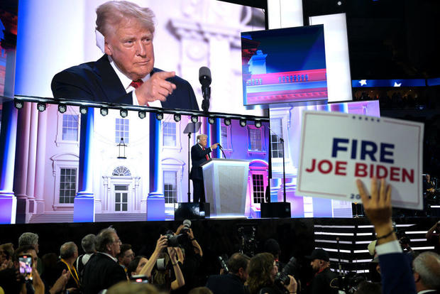 Former President Donald Trump speaks during the Republican National Convention at the Fiserv Forum in Milwaukee, Wisconsin, on Thursday, July 18, 2024. 