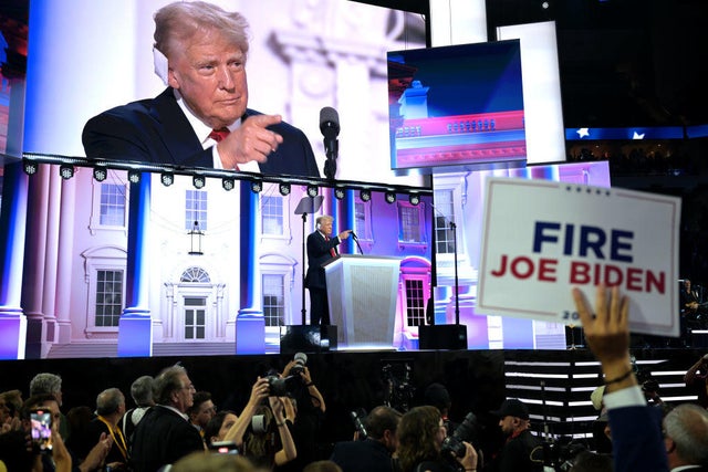 Former President Donald Trump speaks during the Republican National Convention at the Fiserv Forum in Milwaukee, Wisconsin, on Thursday, July 18, 2024. 