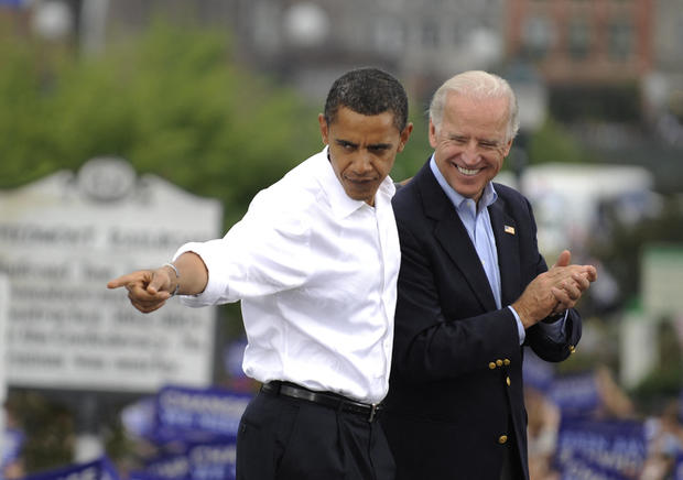 Barack Obama and Joe Biden at a campaign rally in 2008 