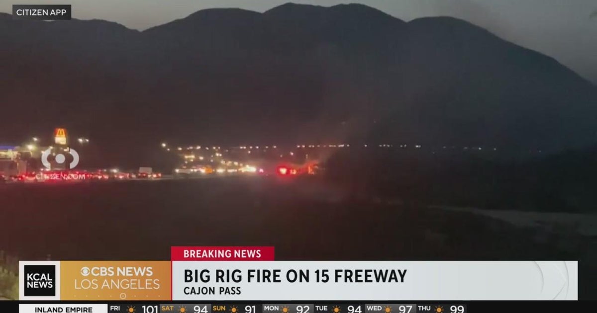 Big rig goes up in flames along 15 Freeway in Cajon Pass - CBS Los Angeles