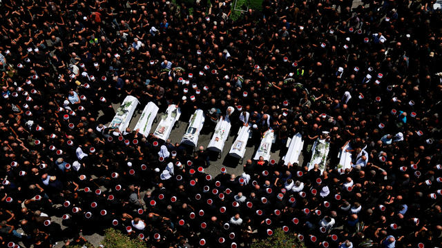 Funeral of children who were killed at a soccer pitch by a rocket fired from Lebanon, in Majdal Shams 